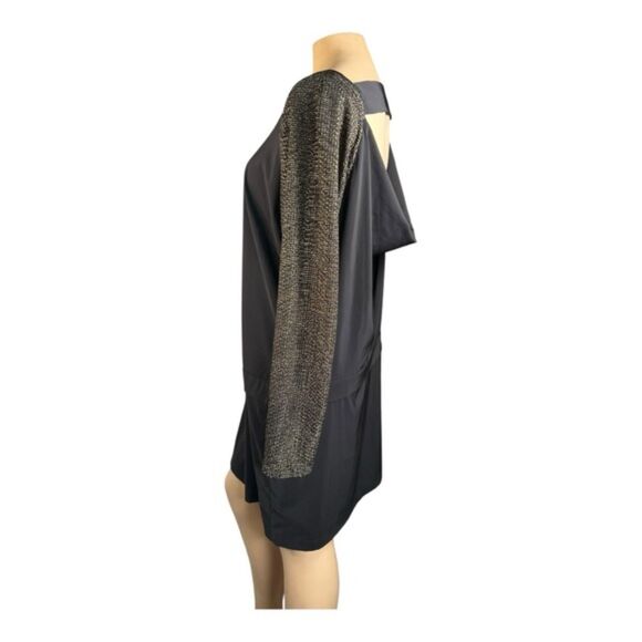 BCBG Generation Black Cowl Back Metallic Sleeve Dress - Size L - Picture 2 of 7